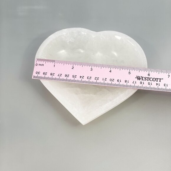 Heart Shaped Selenite Bowl, Crystal Charging Bowl, Gemstone Cleansing, 6" Inches - Picture 2 of 4